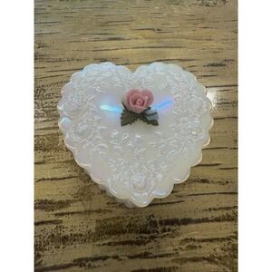 Vintage Fenton Opalescent Heart with Rose Trinket Dish